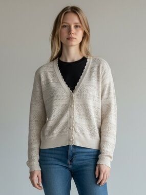 NWT ✨ Mango Cream Scalloped V-Neck Button Cardigan